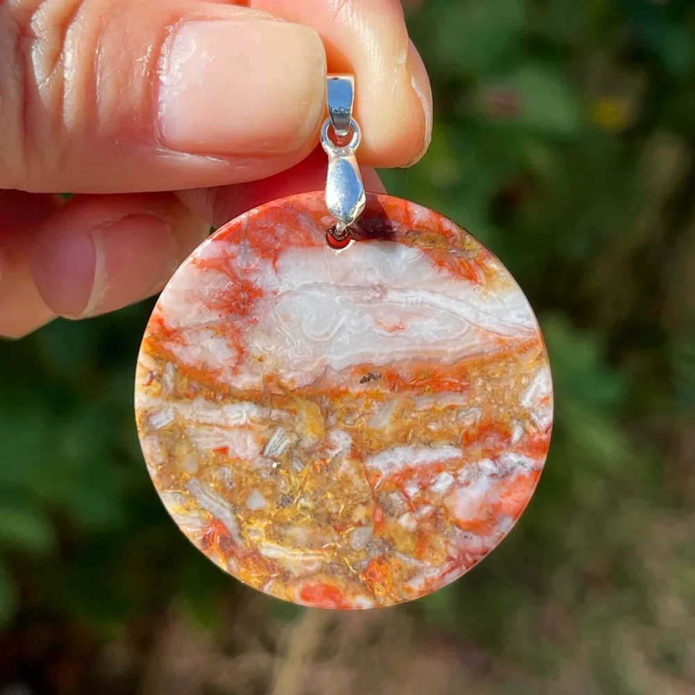 Silver plated red moss‎ agate pendant